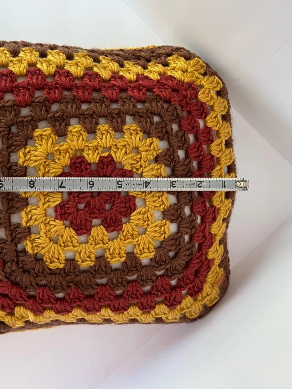 Handmade Crochet Knit Pillow Boho Granny Retro Multicolored 12x12 Reversible